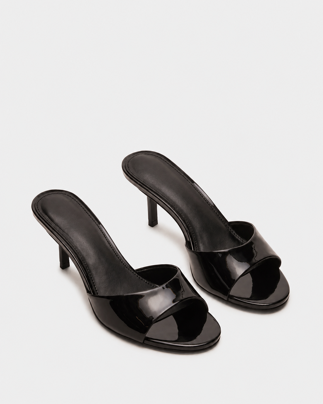 Selene Black Patent Leather Heeled Mules