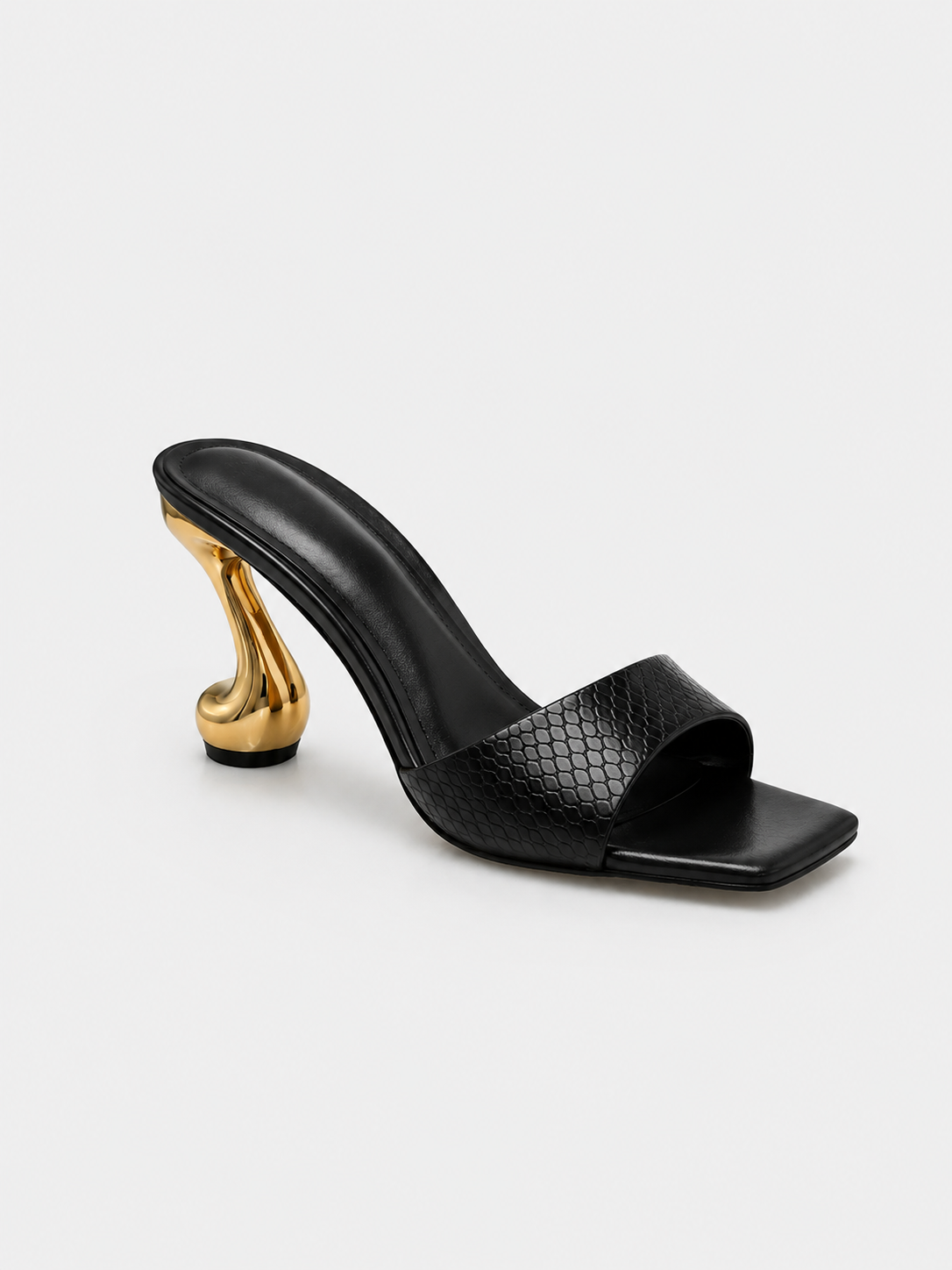 Sabrina Black Sculpt Heel Mule