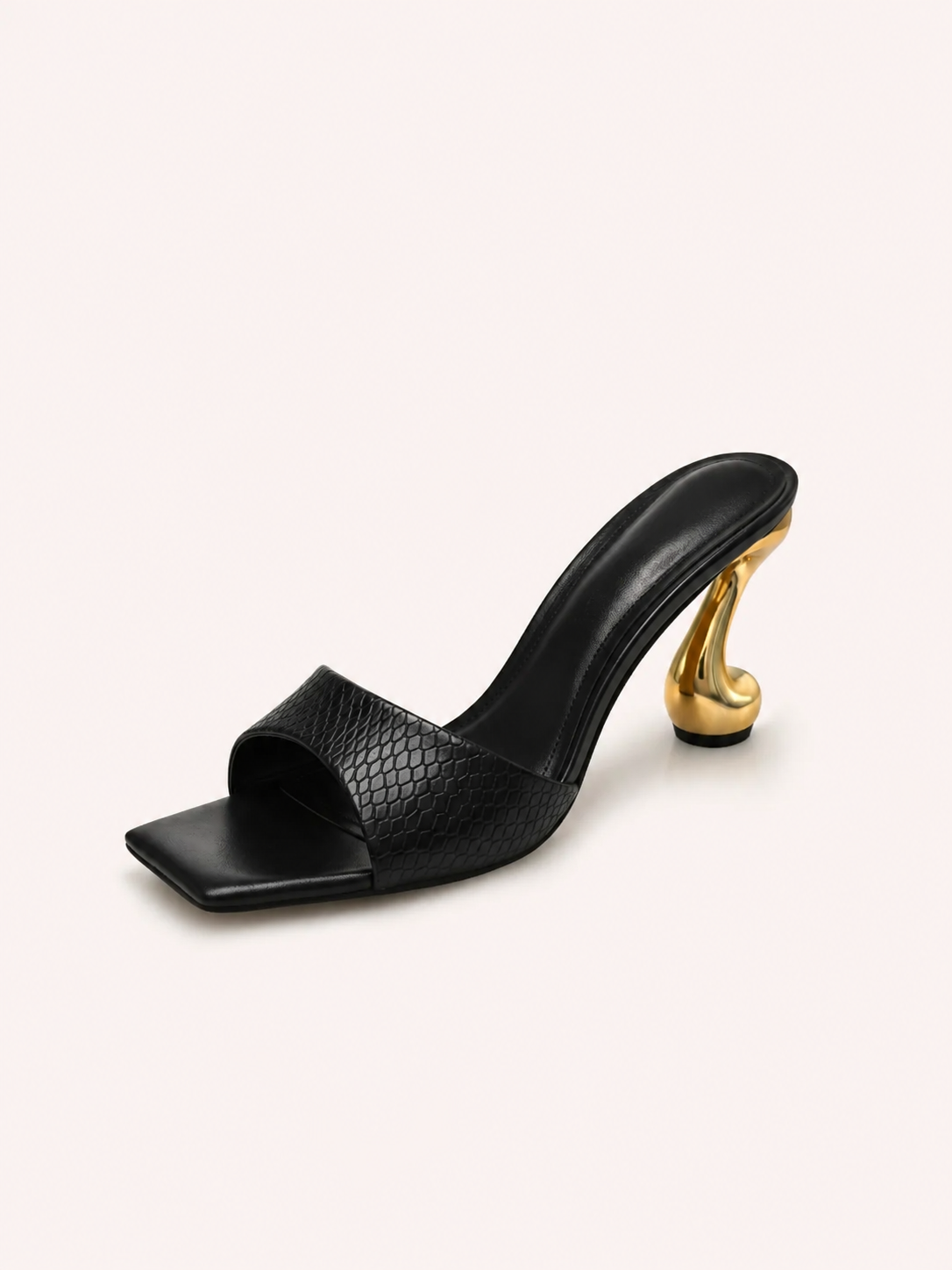 Sabrina Black Sculpt Heel Mule