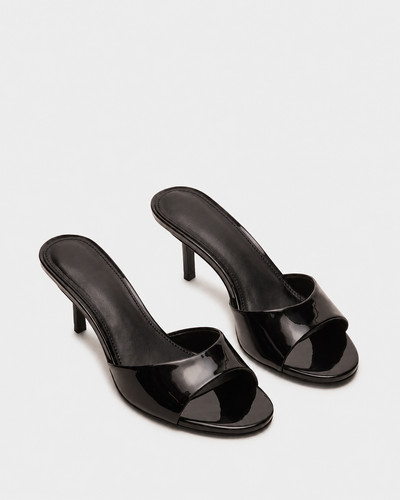 Selene Black Patent Leather Heeled Mules