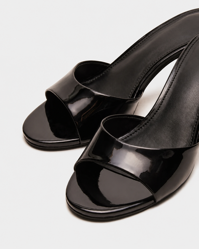 Selene Black Patent Leather Heeled Mules