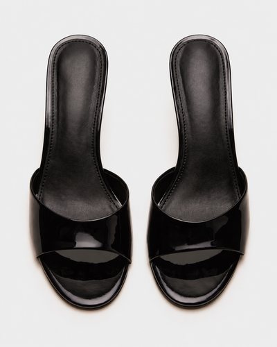 Selene Black Patent Leather Heeled Mules