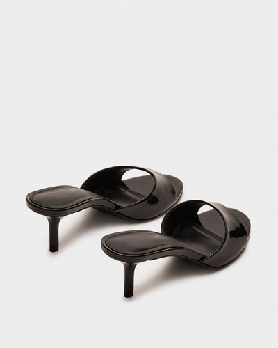 Selene Black Patent Leather Heeled Mules