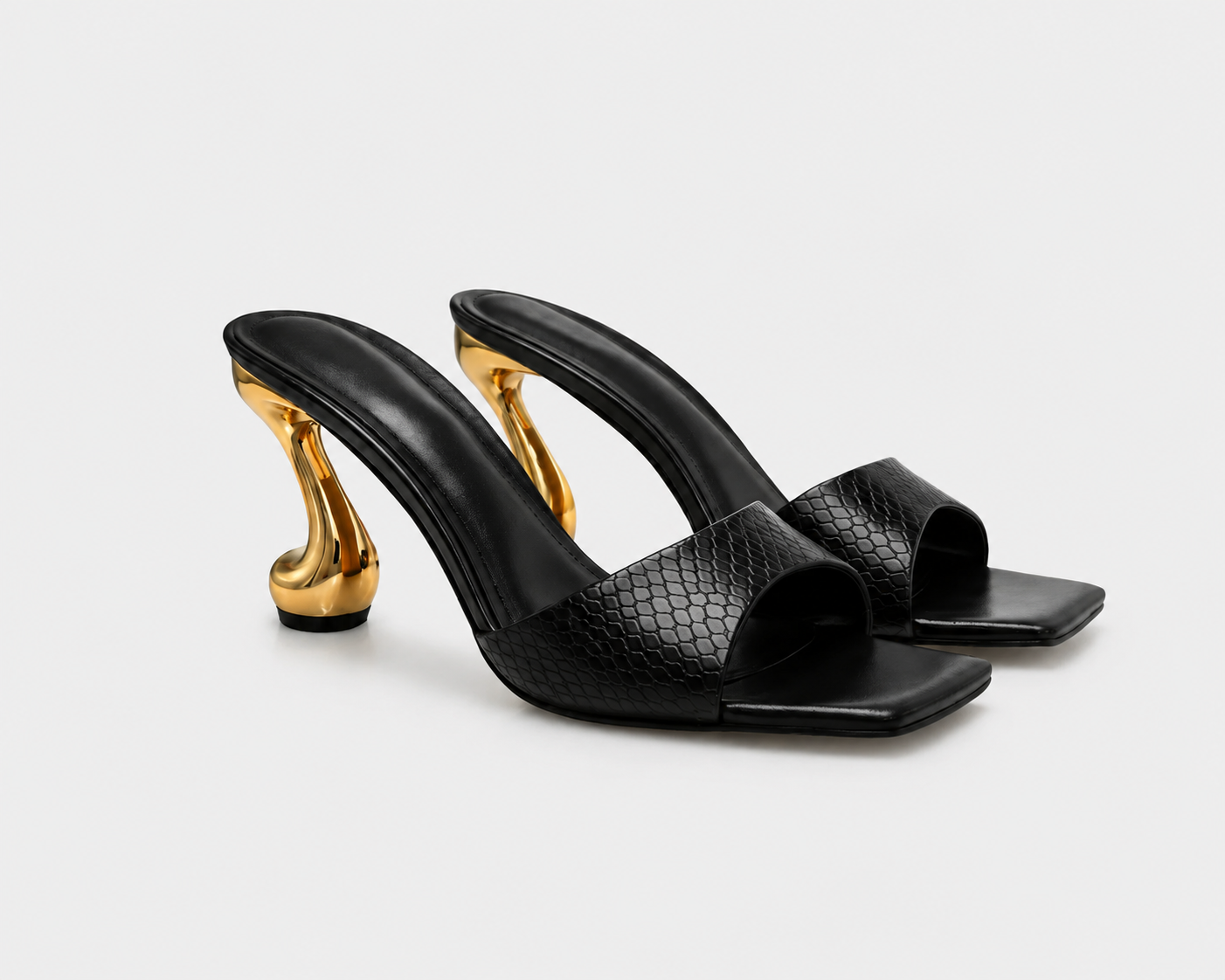 Sabrina Black Sculpt Heel Mule